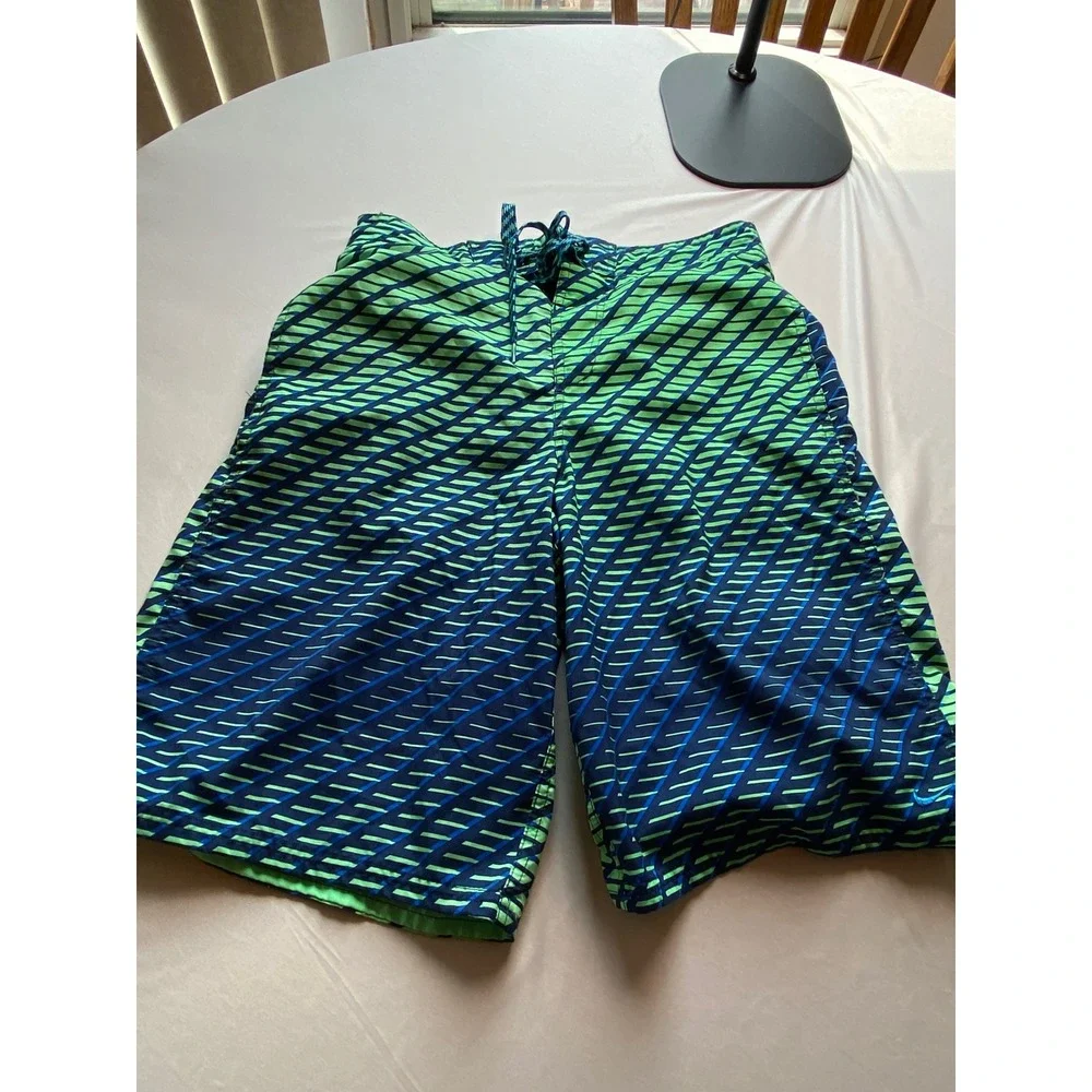 Nike Mens Swim Trunks Board Shorts Blue Green Geometric Stripe Size Small
